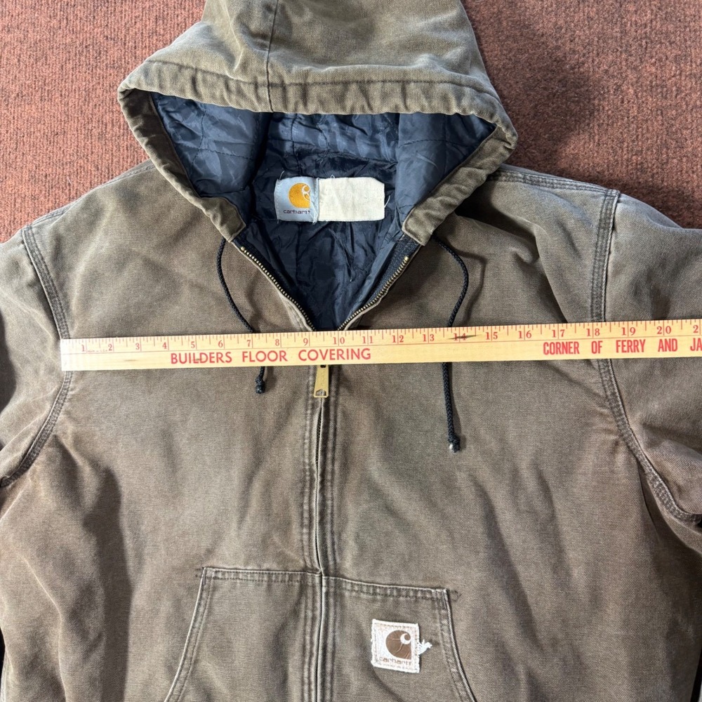 A- Carhartt Mens Duck Canvas Quilted Flannel Lined Active Jacket Brown Sz 24x28 - Picture 2 of 7